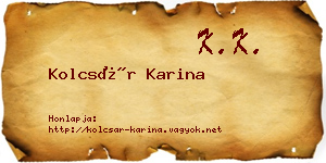 Kolcsár Karina névjegykártya